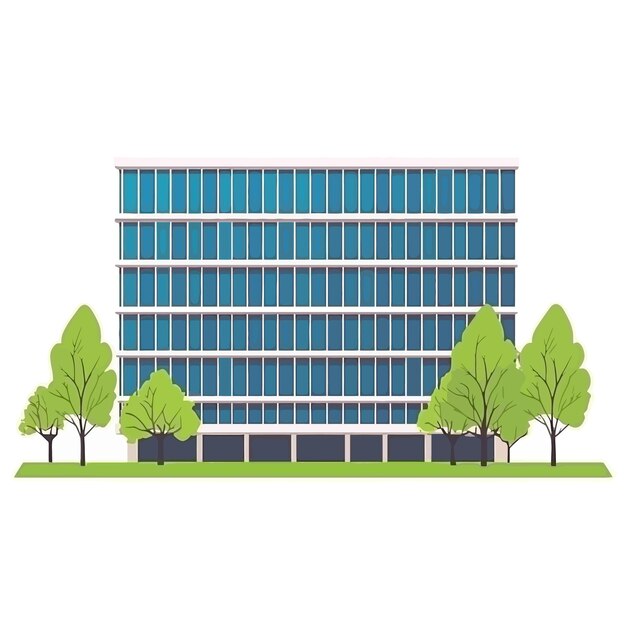 un edificio con árboles y un edificio con un dibujo de un edificio en el fondo