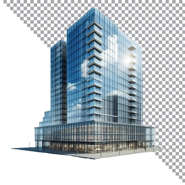 un edificio con un reflejo de un edificio en las ventanas