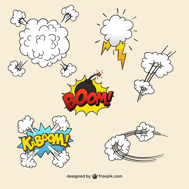 Elementos de cómic con efectos de explosión