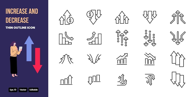 Increase and Decrease thin outline icon set vector design good for web and mobile app