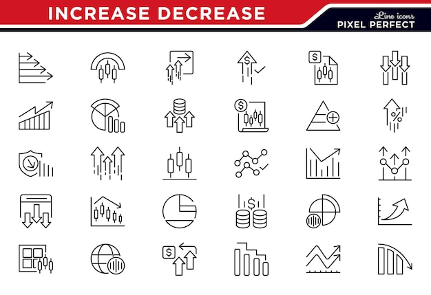 Increase Decrease line icon set Report fee percent chart graph arrow Ui thin line icon pack