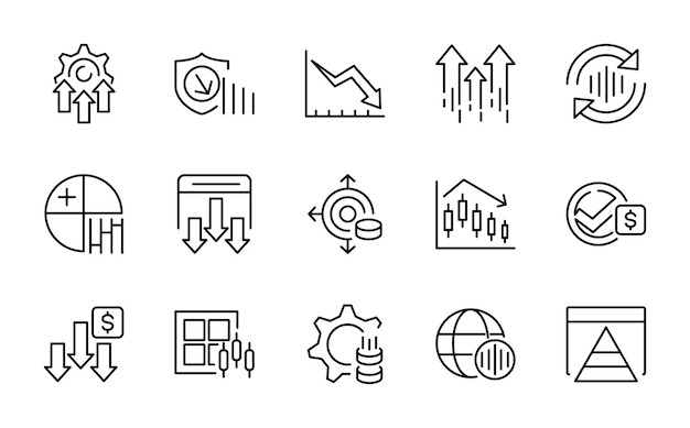 Increase Decrease line icon set Report fee percent chart graph arrow Ui thin line icon pack