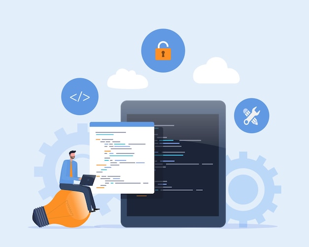 mobile application development software develop programmer working concept