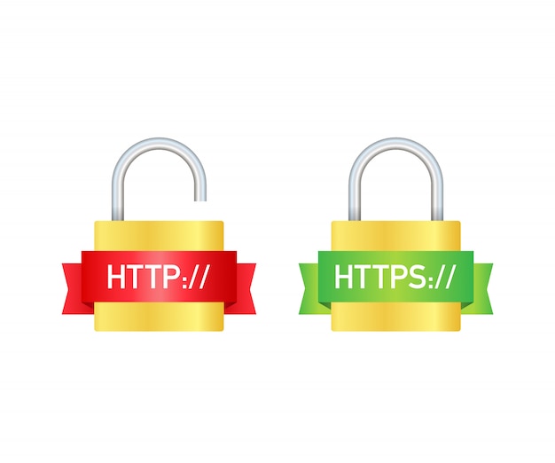 Protocolos Http y https en escudo,. ilustración