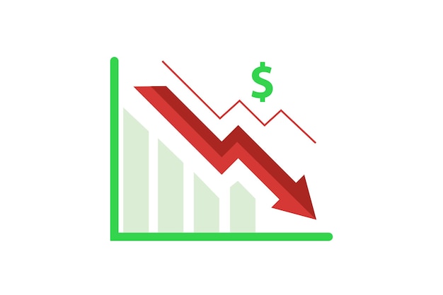 vector flat design financial chart down trend with arrow loss money decrease concept cartoon flat