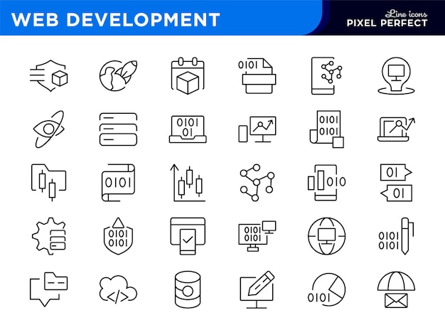 Web Development line icon set Software development Programming code api programmer