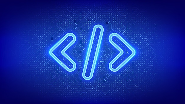 Programming code Coding brackets symbolizing programming software engineering Source code Programming code icon on circuit board pattern background Coding hacker background Vector illustration