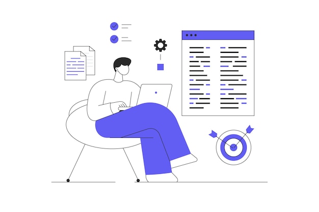 Software development programming coding Man create software write code and scripts work language