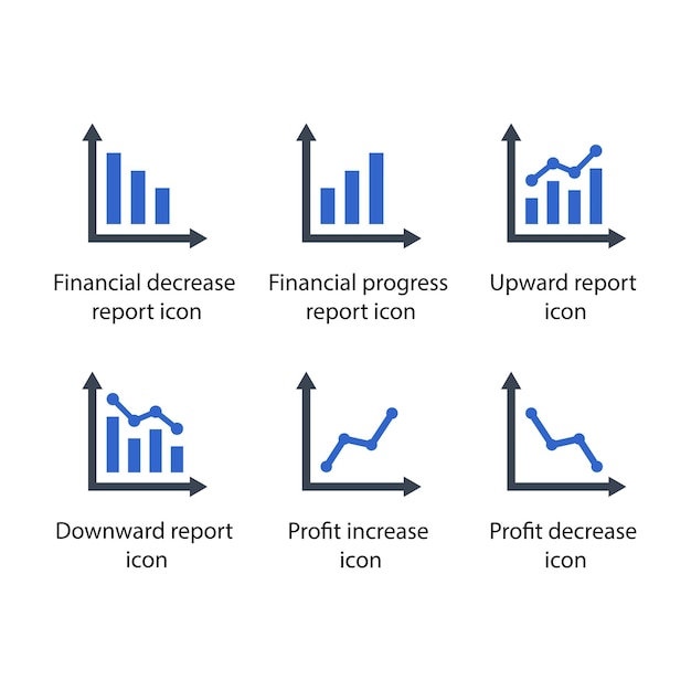 decrease report progress report Upward report Downward report Profit increase Profit decrease icon